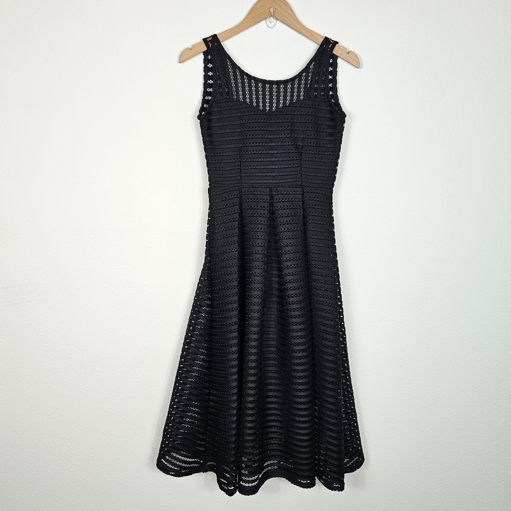 Christian Siriano Black Mesh Stripe Cocktail Dress Nwt Womens Size S Midi - Picture 2 of 12